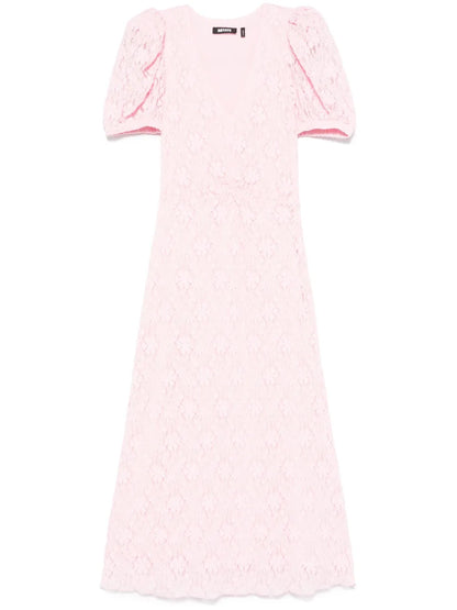 Lace Puff-Sleeve Midi Dress