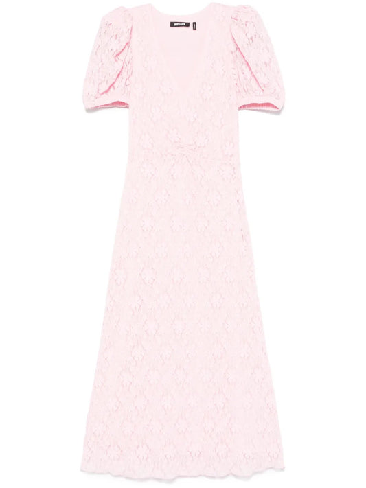 Lace Puff-Sleeve Midi Dress