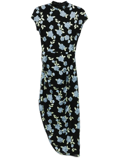 Mesh Asymmetric Midi Dress