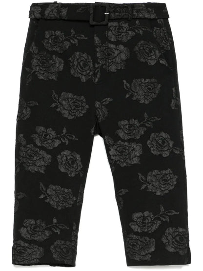 Floral-Jacquard Capri Trousers