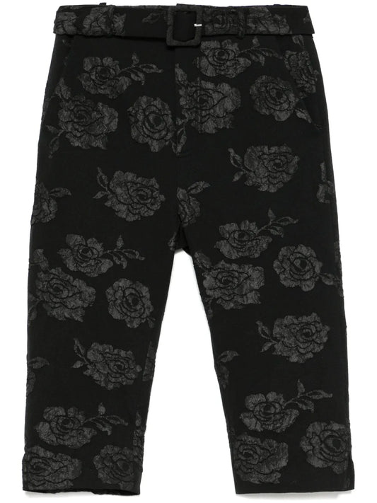 Floral-Jacquard Capri Trousers