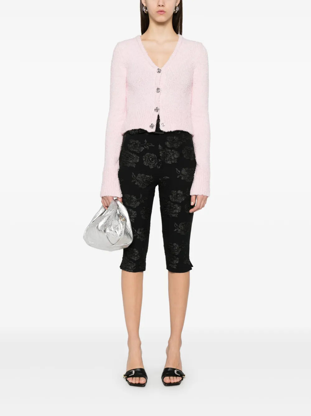 Floral-Jacquard Capri Trousers