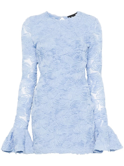 Floral-Appliqué Mesh Mini Dress