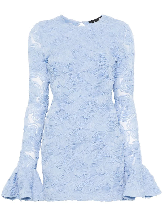Floral-Appliqué Mesh Mini Dress