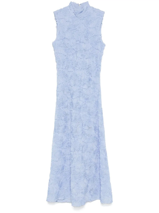 Floral-Appliqué Mesh Maxi Dress
