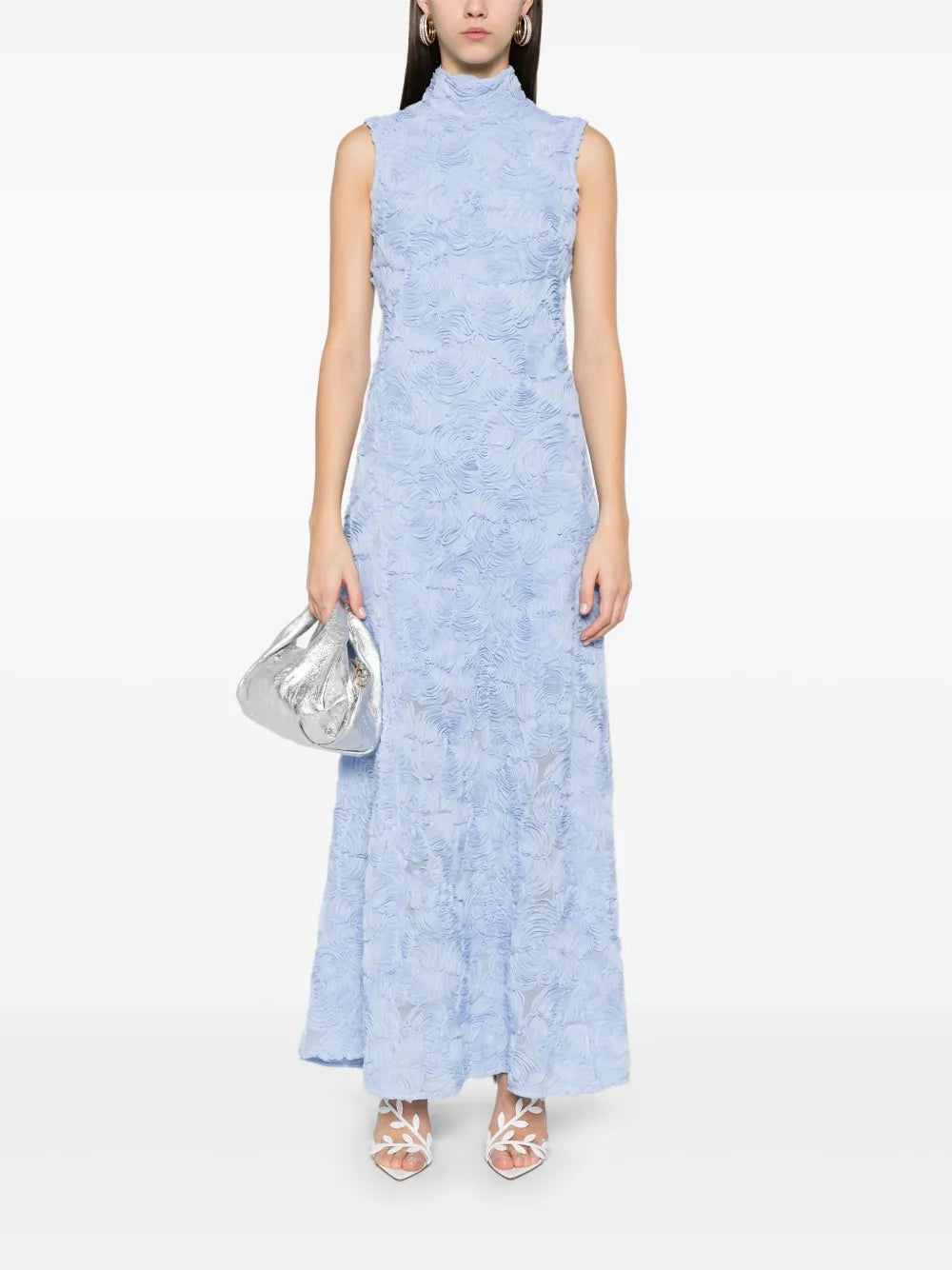 Floral-Appliqué Mesh Maxi Dress