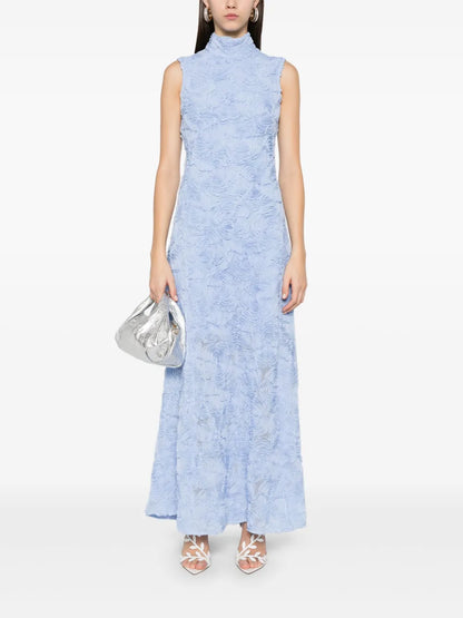Floral-Appliqué Mesh Maxi Dress