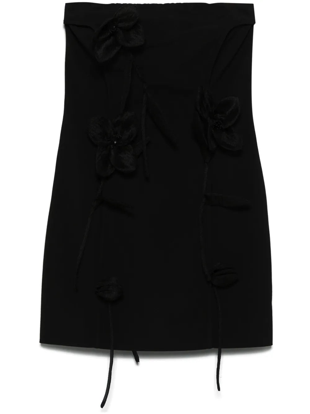 Rose-Appliqué Tube Mini Dress