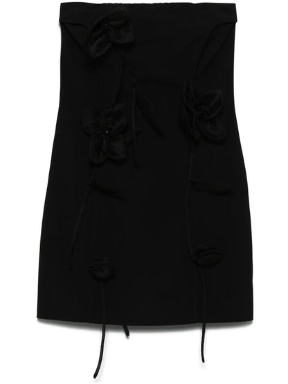 Rose-Appliqué Tube Mini Dress
