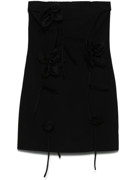 Rose-Appliqué Tube Mini Dress