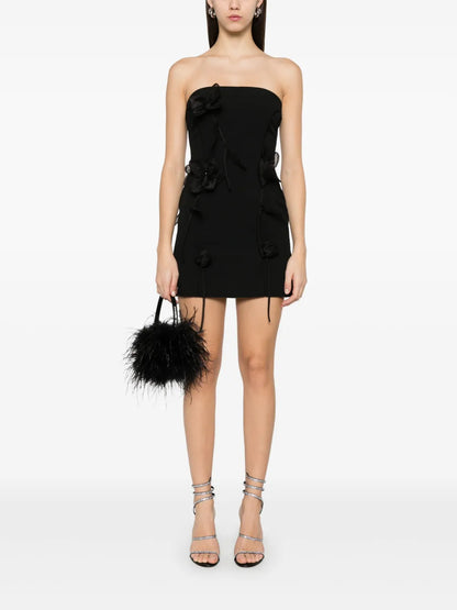 Rose-Appliqué Tube Mini Dress