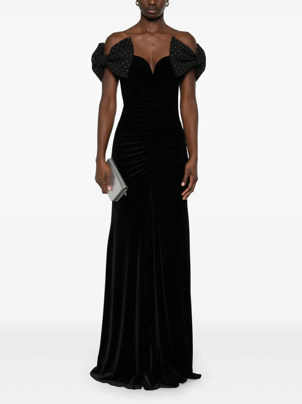 Bow-Detail Velvet Maxi Dress