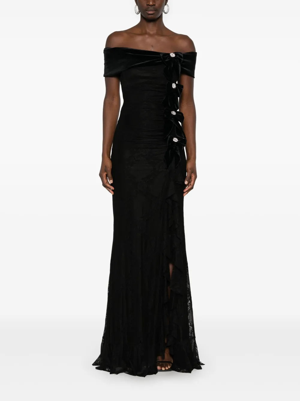 Bow-Detail Lace Maxi Dress