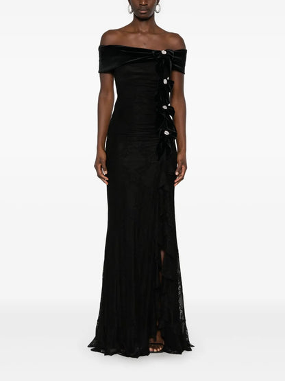 Bow-Detail Lace Maxi Dress