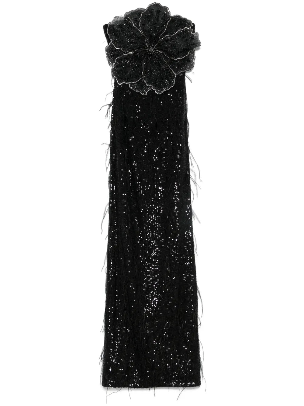 Floral-Appliqué Sequined Maxi Dress