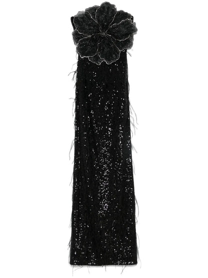 Floral-Appliqué Sequined Maxi Dress
