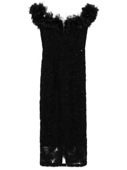 Floral-Detail Lace Midi Dress