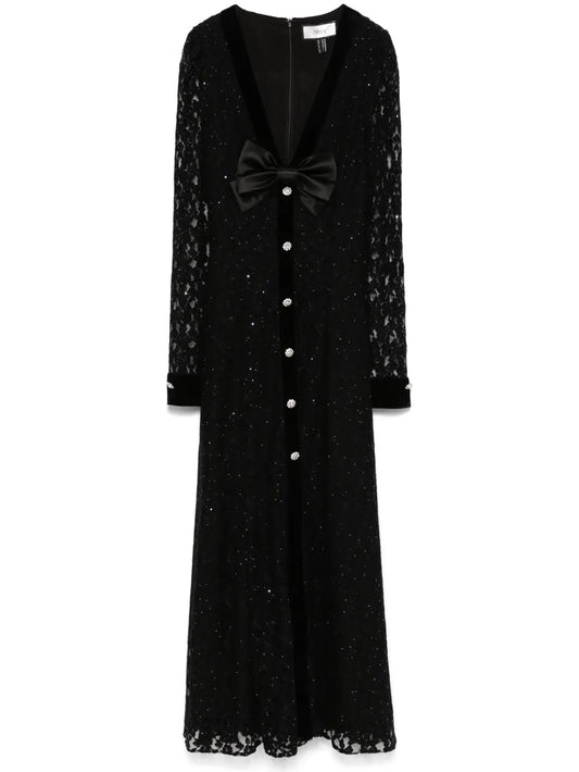 Crystal-Embellished Lace Midi Dress