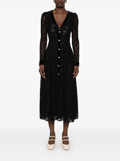 Crystal-Embellished Lace Midi Dress