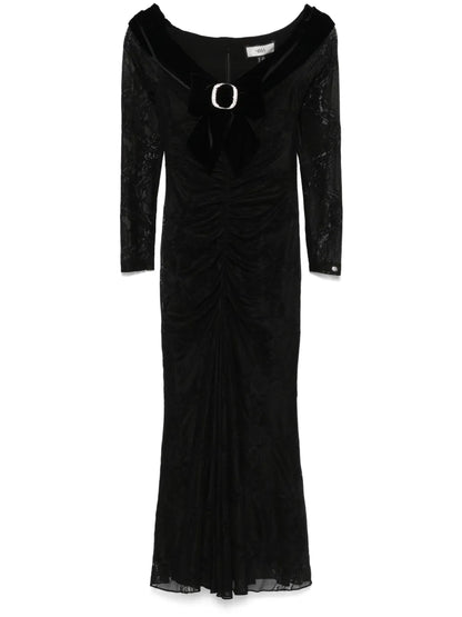 Bow-Detail Lace Midi Dress