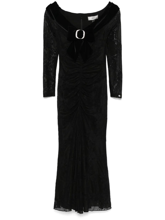 Bow-Detail Lace Midi Dress