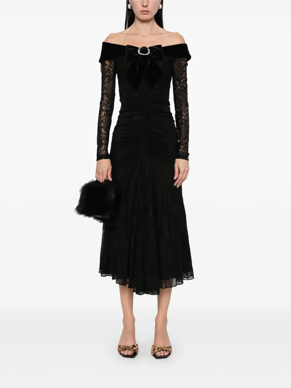 Bow-Detail Lace Midi Dress