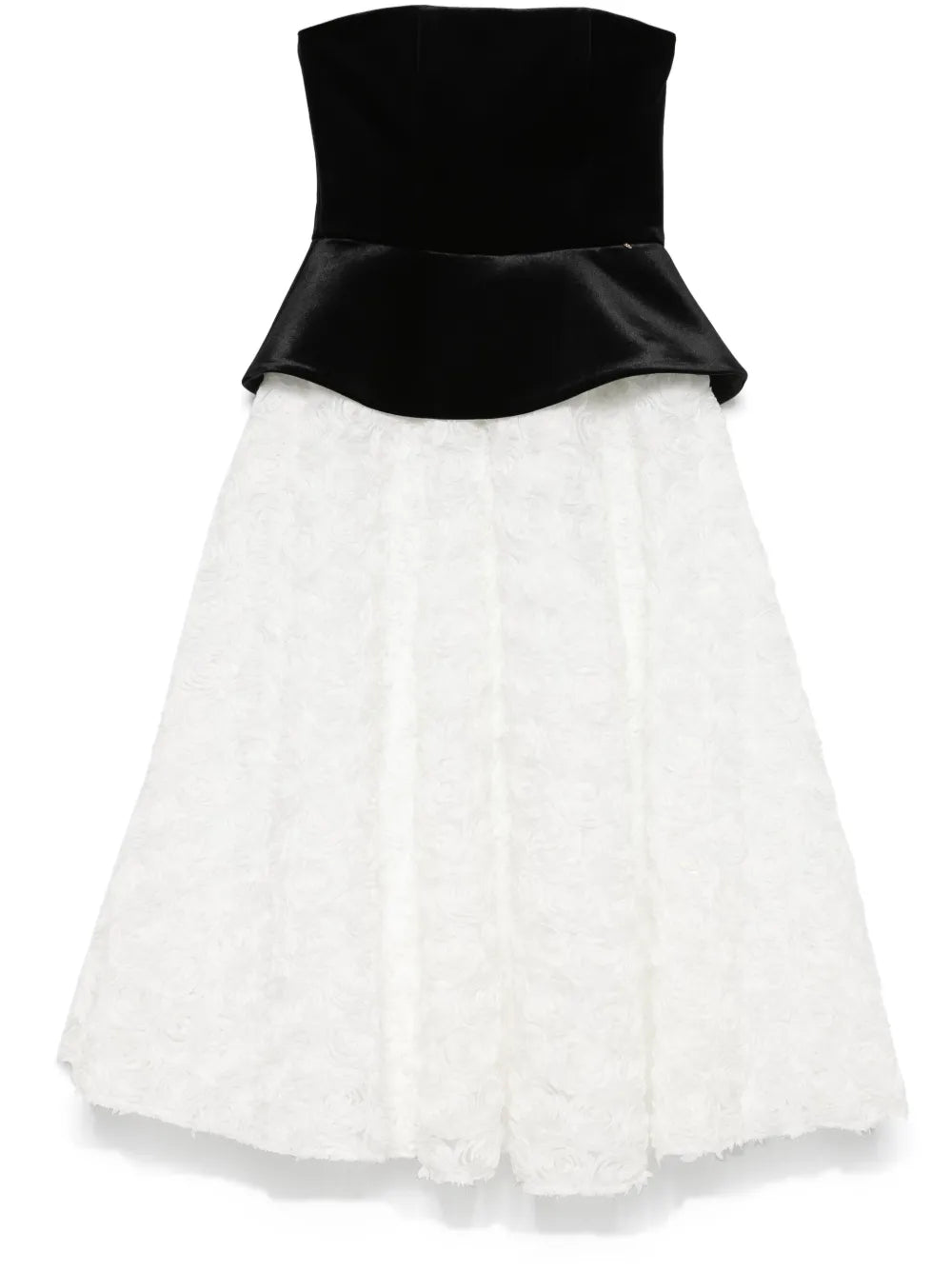 Petal-Layered Velvet Midi Dress