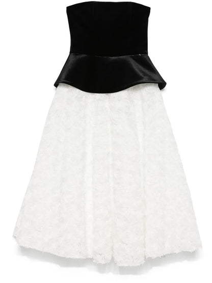 Petal-Layered Velvet Midi Dress