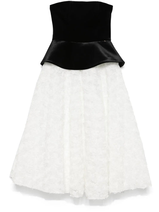 Petal-Layered Velvet Midi Dress