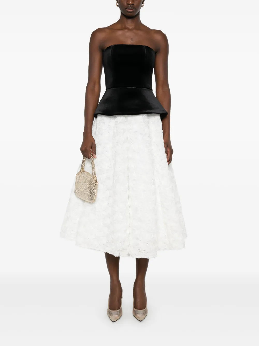 Petal-Layered Velvet Midi Dress