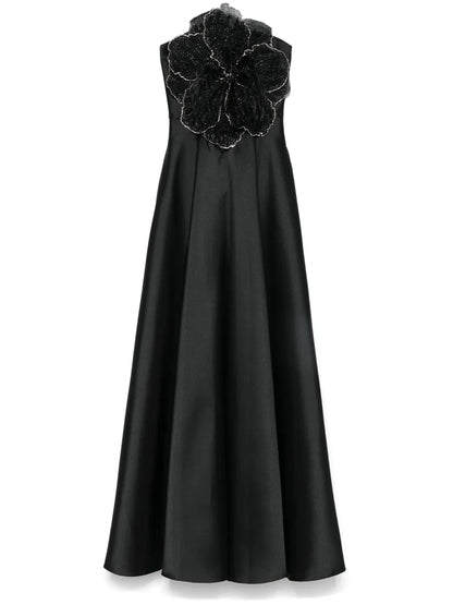 Floral-Appliqué Maxi Dress