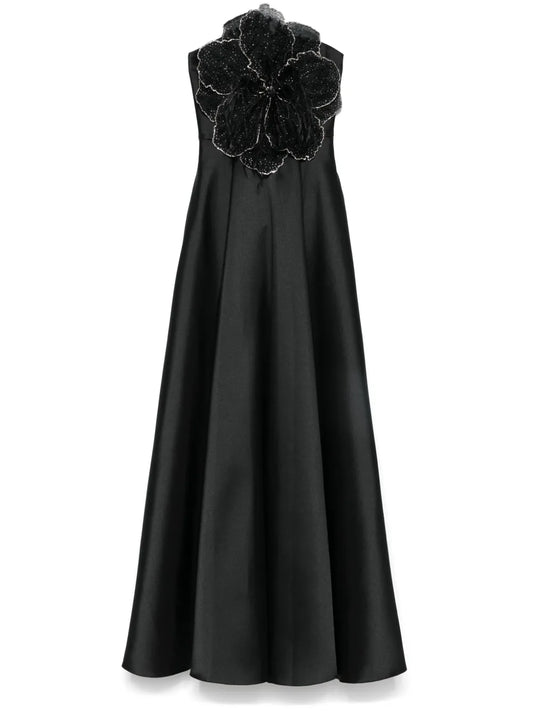 Floral-Appliqué Maxi Dress