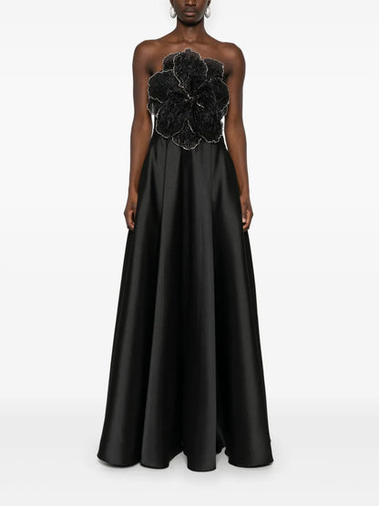 Floral-Appliqué Maxi Dress