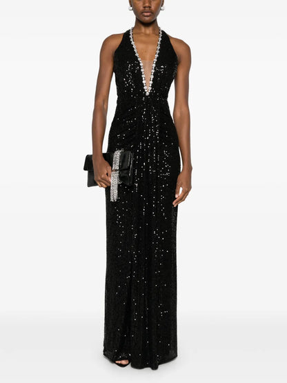 Sequinned Halterneck Maxi Dress