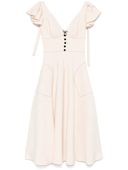 Contrast-Stitching Midi Dress