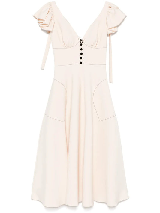 Contrast-Stitching Midi Dress