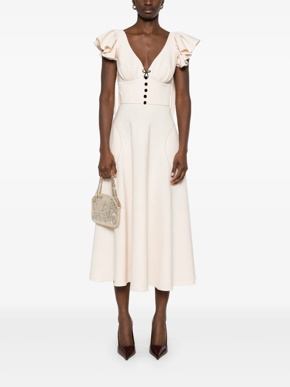 Contrast-Stitching Midi Dress