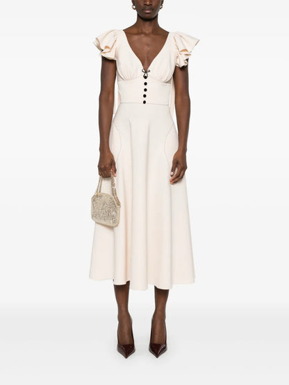 Contrast-Stitching Midi Dress