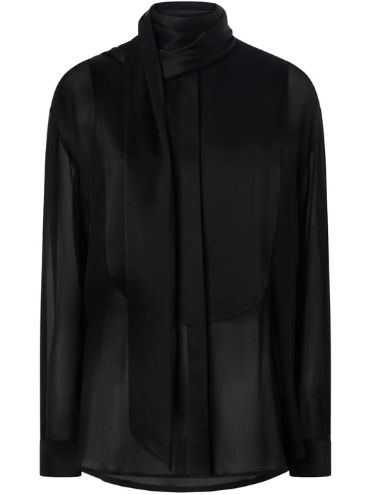 Attached-Scarf Blouse