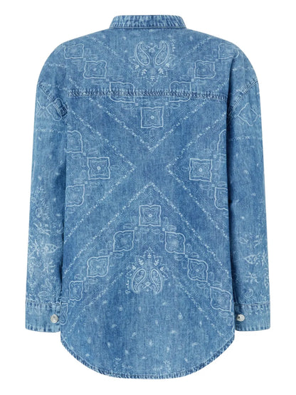 Bandana-Print Denim Blouse