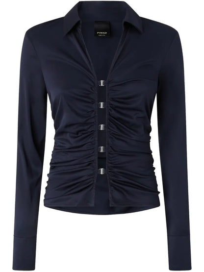 Shiny Gathered-Detail Blouse