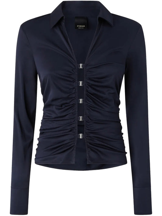 Shiny Gathered-Detail Blouse
