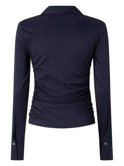 Shiny Gathered-Detail Blouse