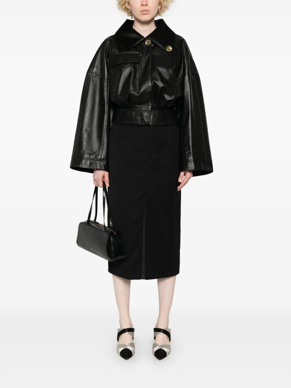 Adjustable-Collar Leather Jacket