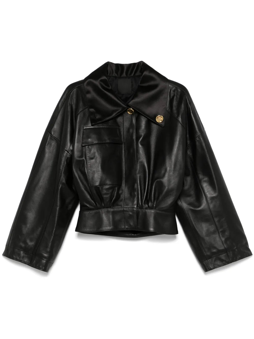 Adjustable-Collar Leather Jacket