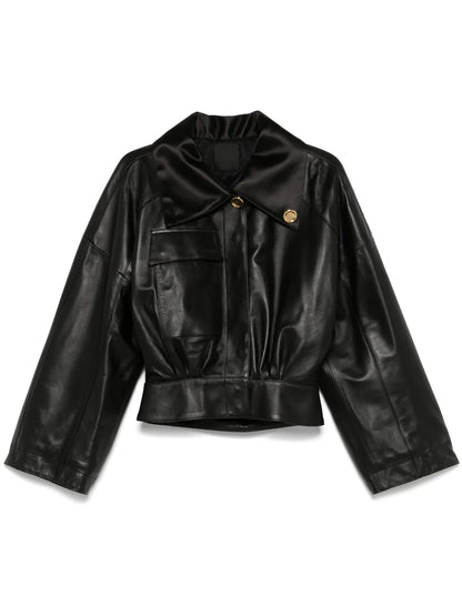 Adjustable-Collar Leather Jacket
