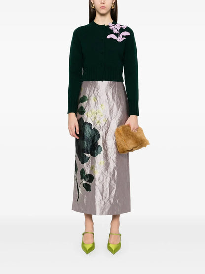 Floral-Appliqué Cardigan
