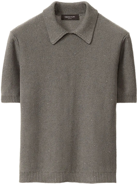 Fine-Knit Polo Top