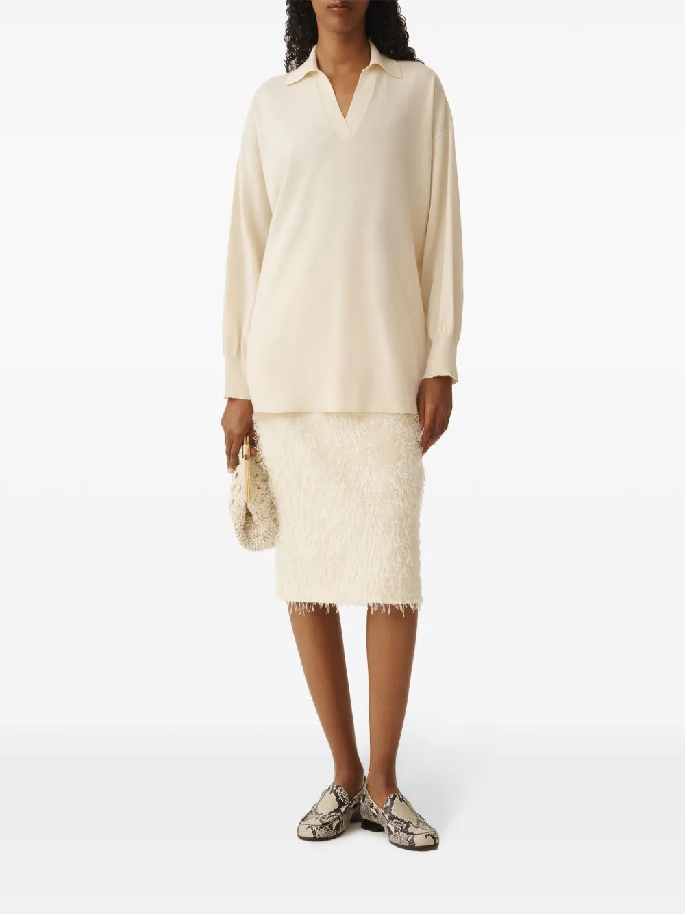 Textured-Finish Midi Skirt