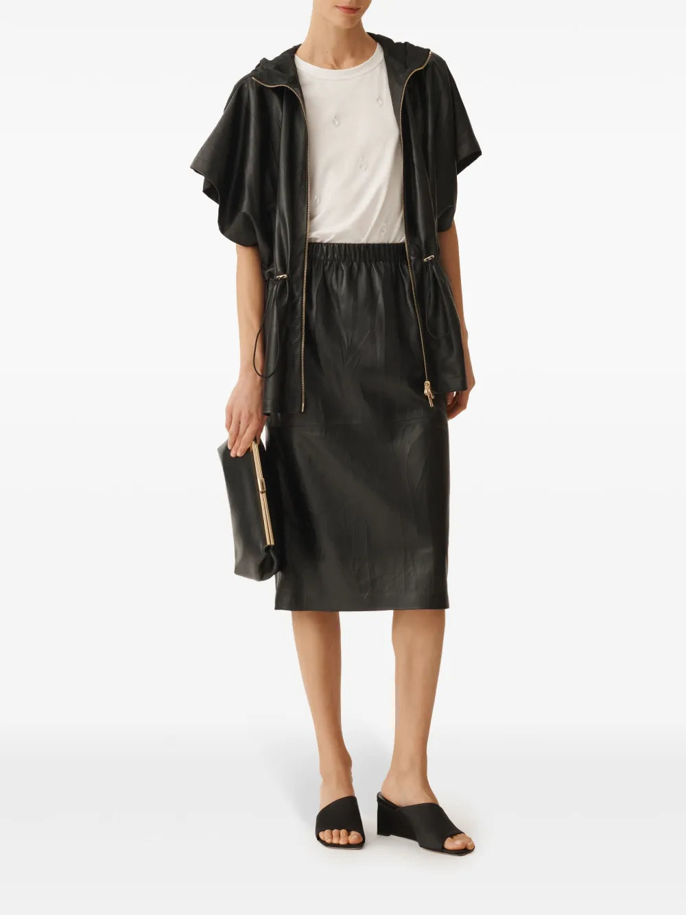 Pleated Leather Cape